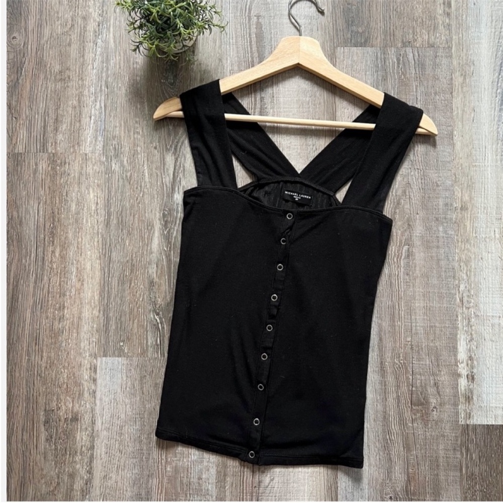 Michael Lauren Bosco Snap Front Tank in Black - Picture 4 of 9